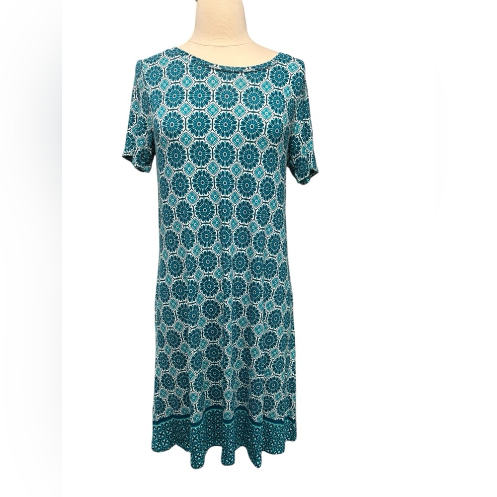 NWOT St John’s Bay Teal Patterned Short Sleeve Dress-size small